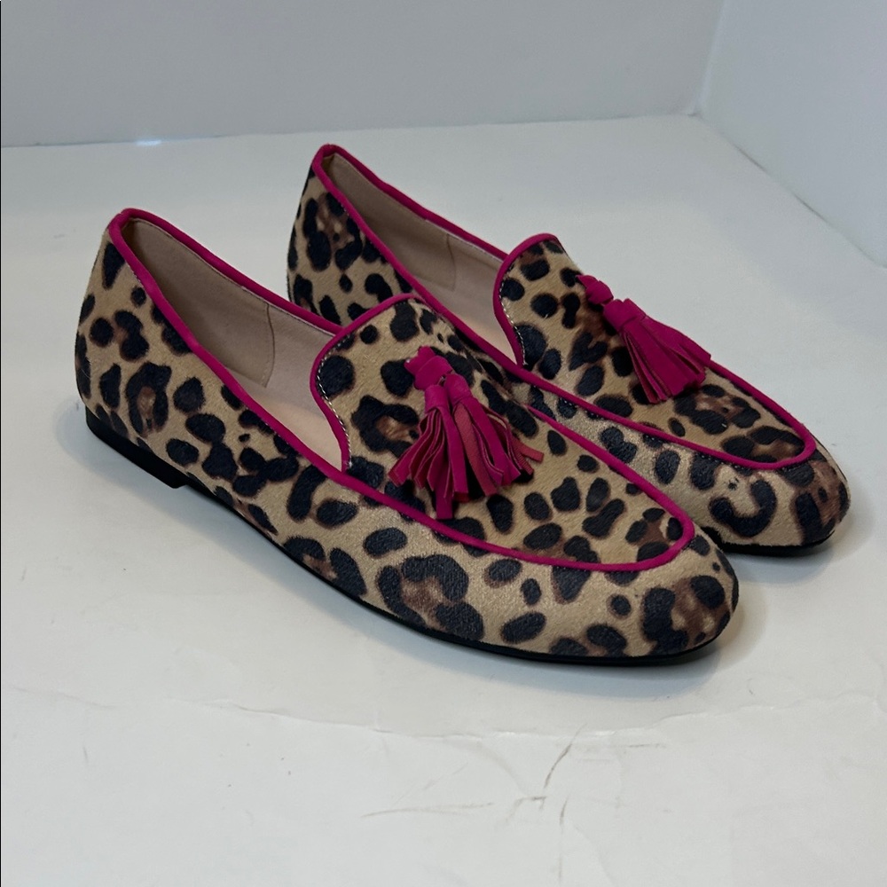 Leopard Print Tassel Loafers with Pink Trim